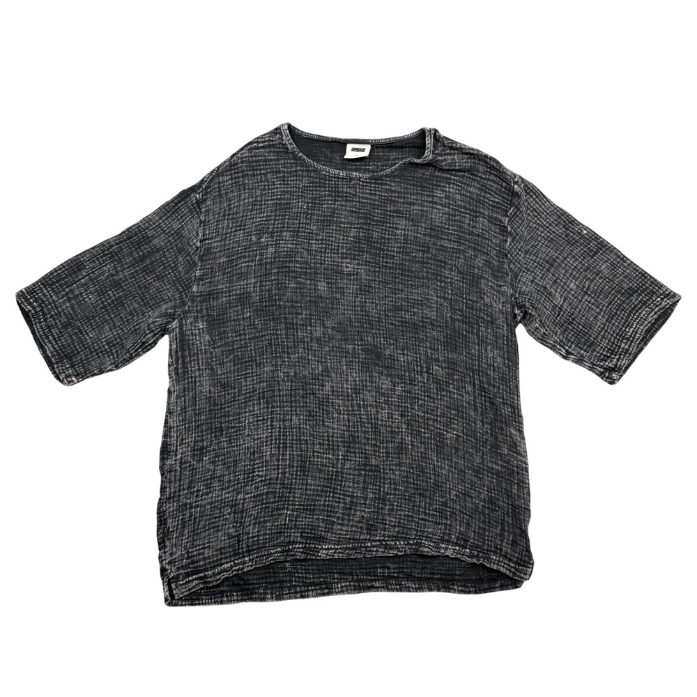 2512 Short Sleeve Shirt Mens M Black Textured Acid Wash Cotton Casual